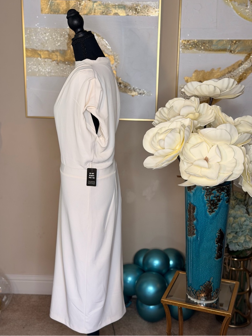 Express Cream Draped Midi Dress - Picture 3 of 5